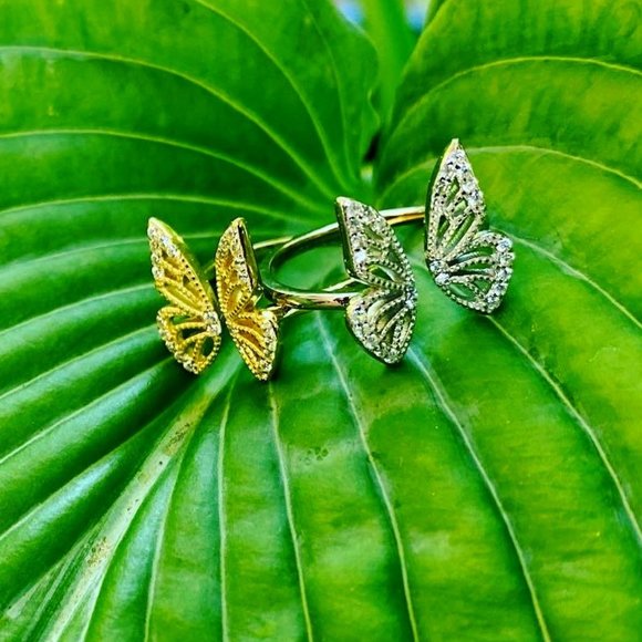 Resizable Sterling 925 Silver Butterfly Ring Gold and Silver - Picture 1 of 3